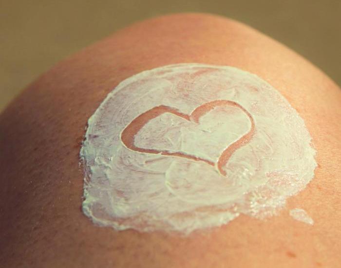 Sunscreen applied to skin